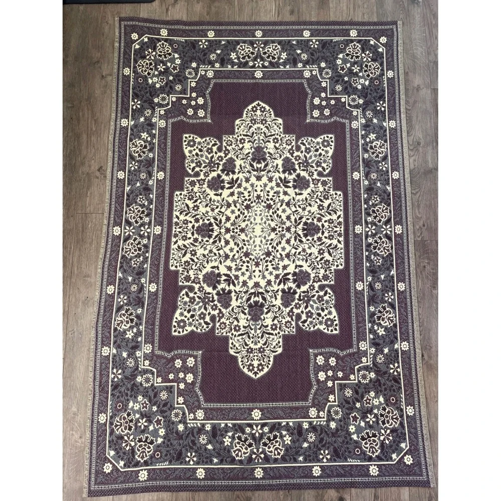 Persian Tapestry Tablecloth Throw Blanket Woven Cotton Purple Yellow Boho